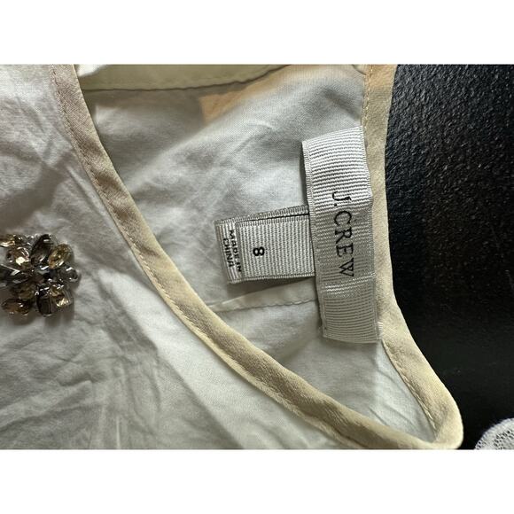 J Crew Size 8 Women Jeweled Sateen Shell White Top 02744 Sleeveless V23 - Picture 5 of 9